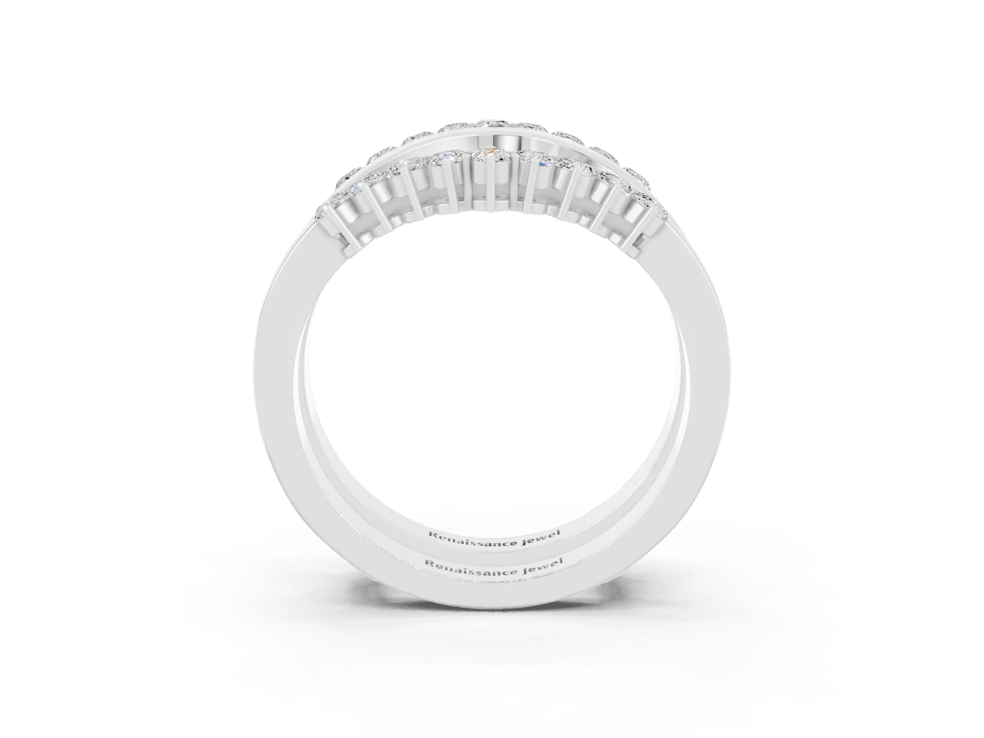 White gold Round Moissanite Chevron Contour Band with Prong Setting_9