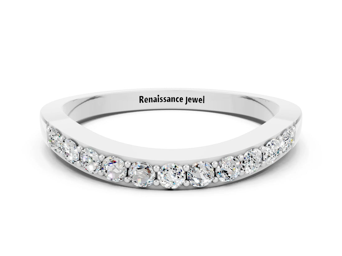White gold Round Moissanite Curved Wedding Band with Channel Setting_6
