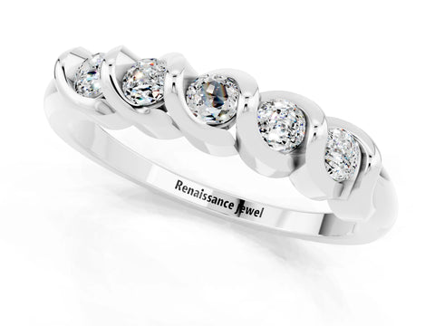 White gold Round Moissanite Eternity Band with Twist Prong Setting_13
