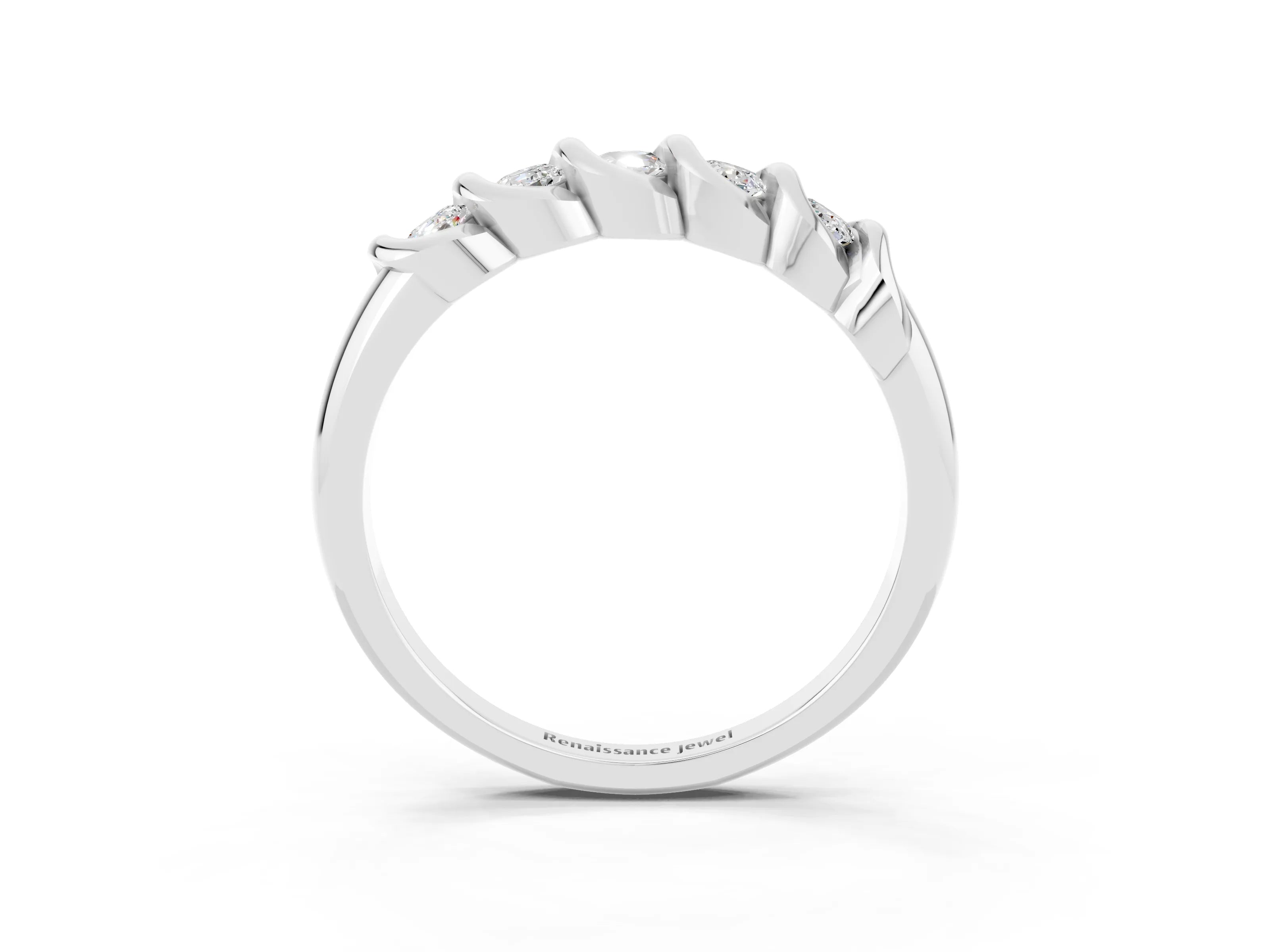 White gold Round Moissanite Eternity Band with Twist Prong Setting_15