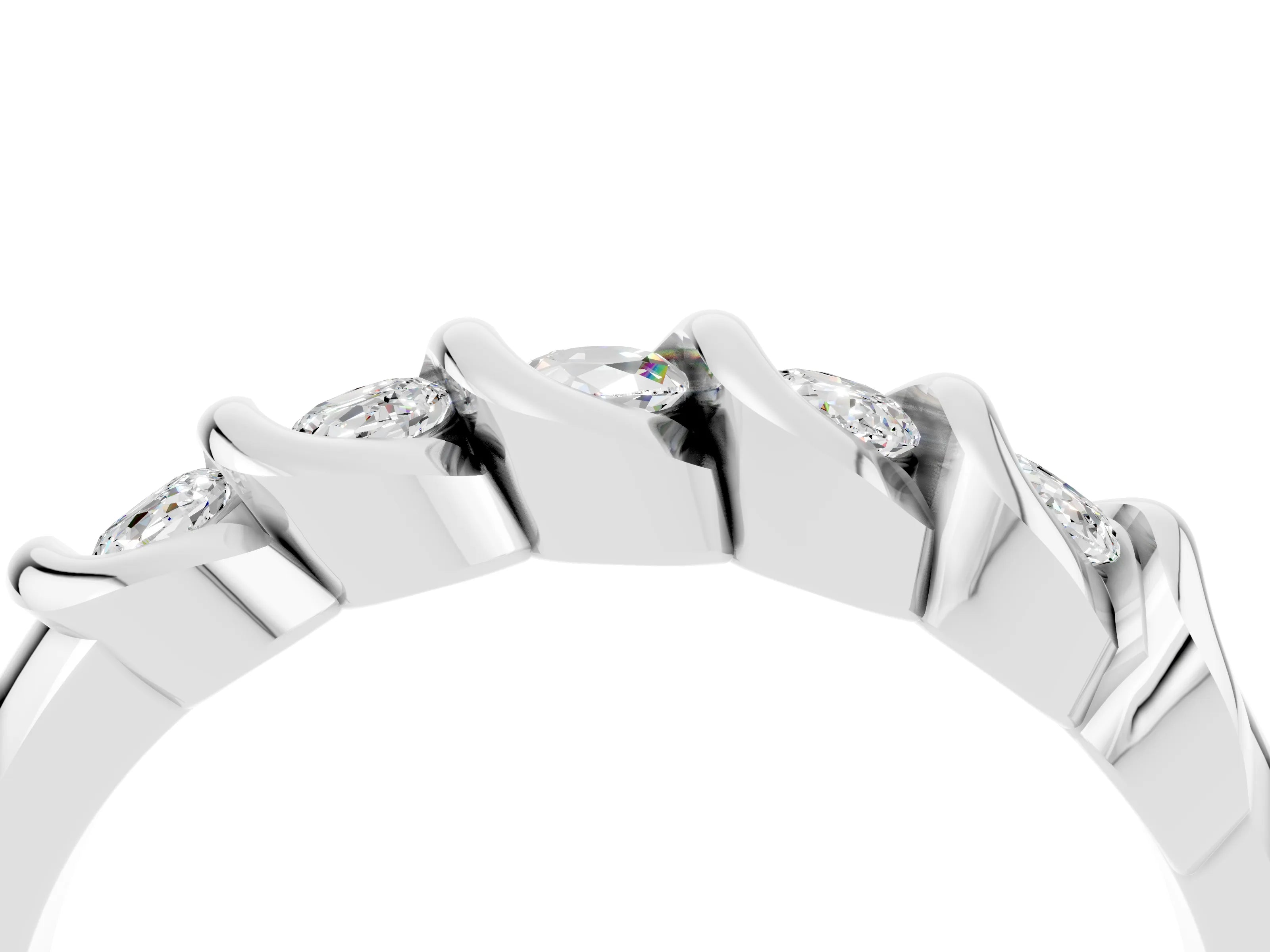 White gold Round Moissanite Eternity Band with Twist Prong Setting_16