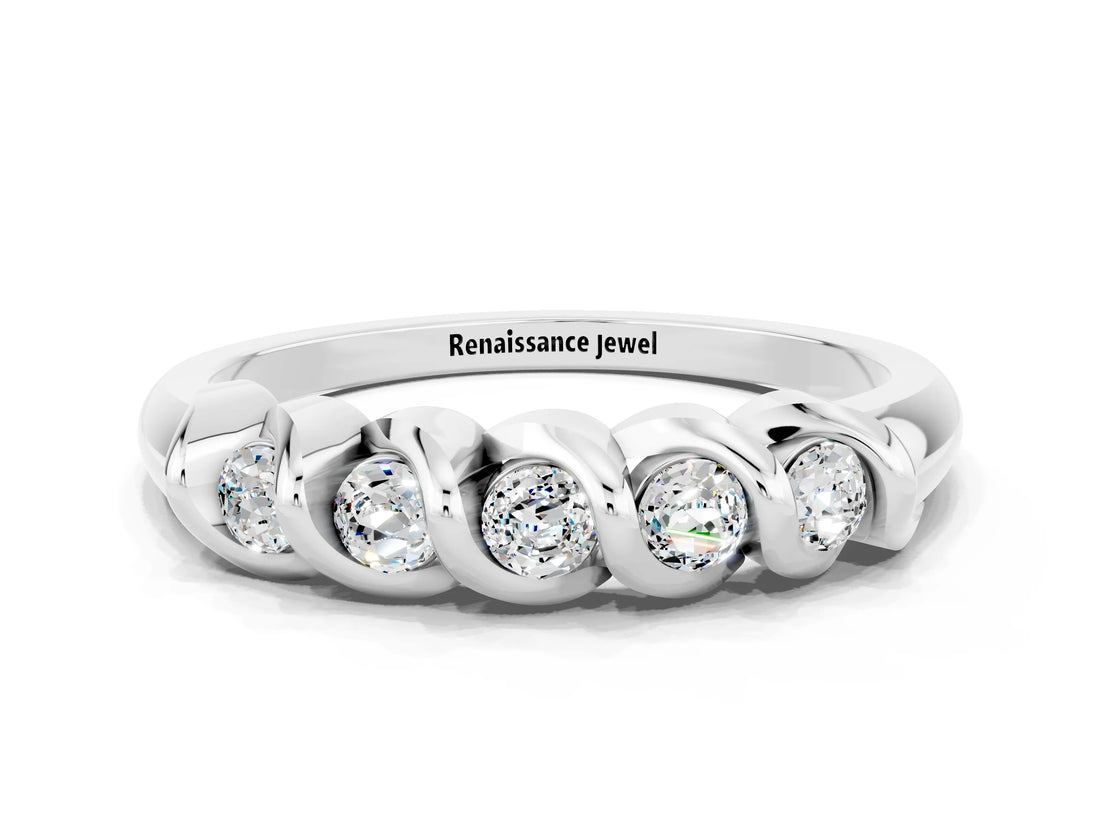 White gold Round Moissanite Eternity Band with Twist Prong Setting_18