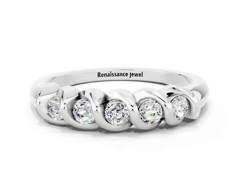 White gold Round Moissanite Eternity Band with Twist Prong Setting_19