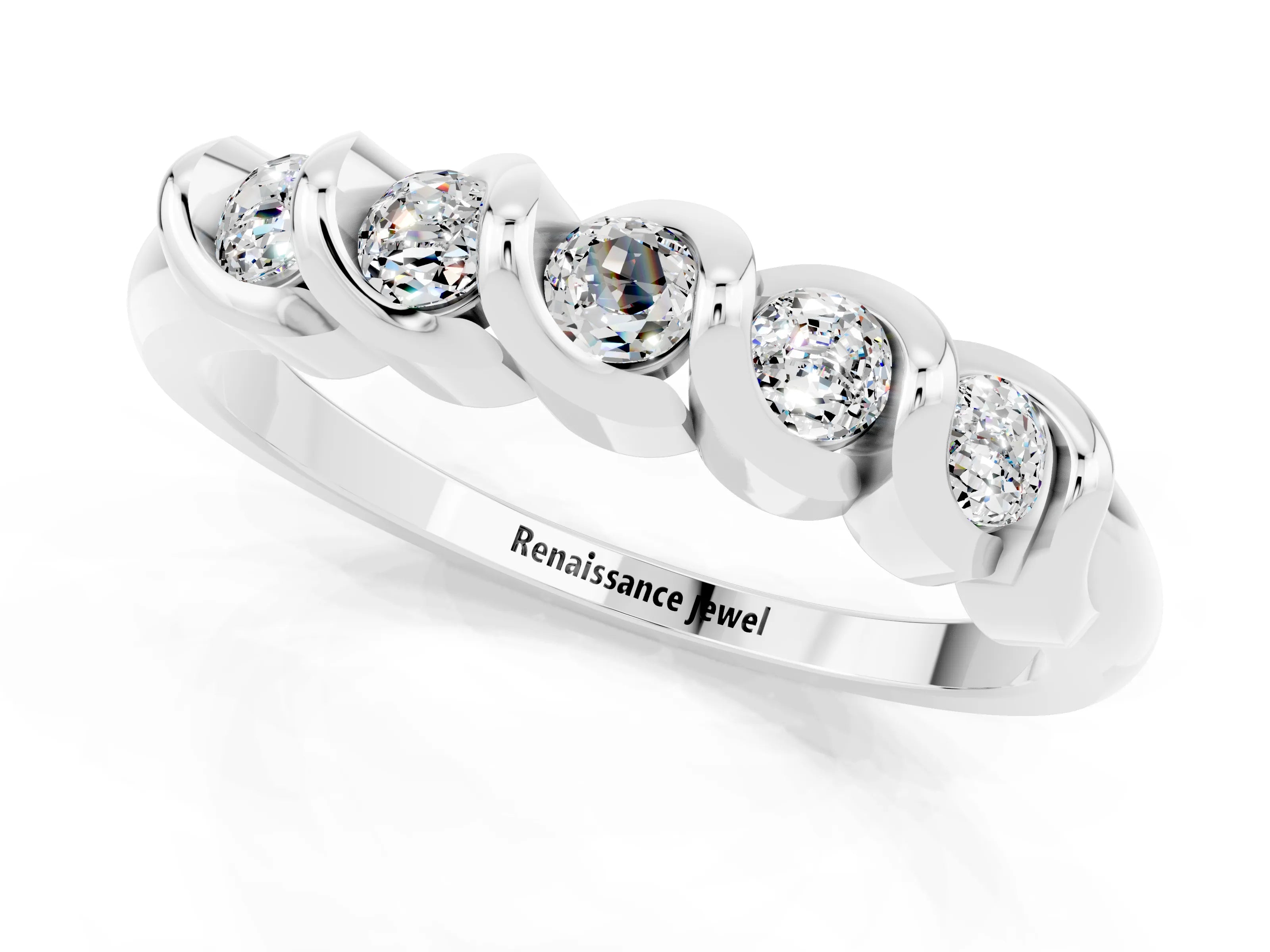 White gold Round Moissanite Eternity Band with Twist Prong Setting_20