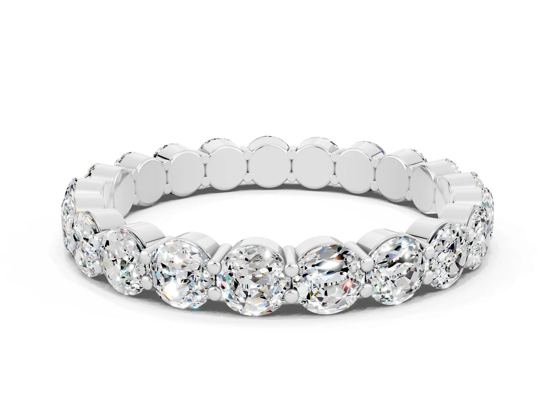 14K White Gold Round Moissanite Eternity Band with U-Prong Setting