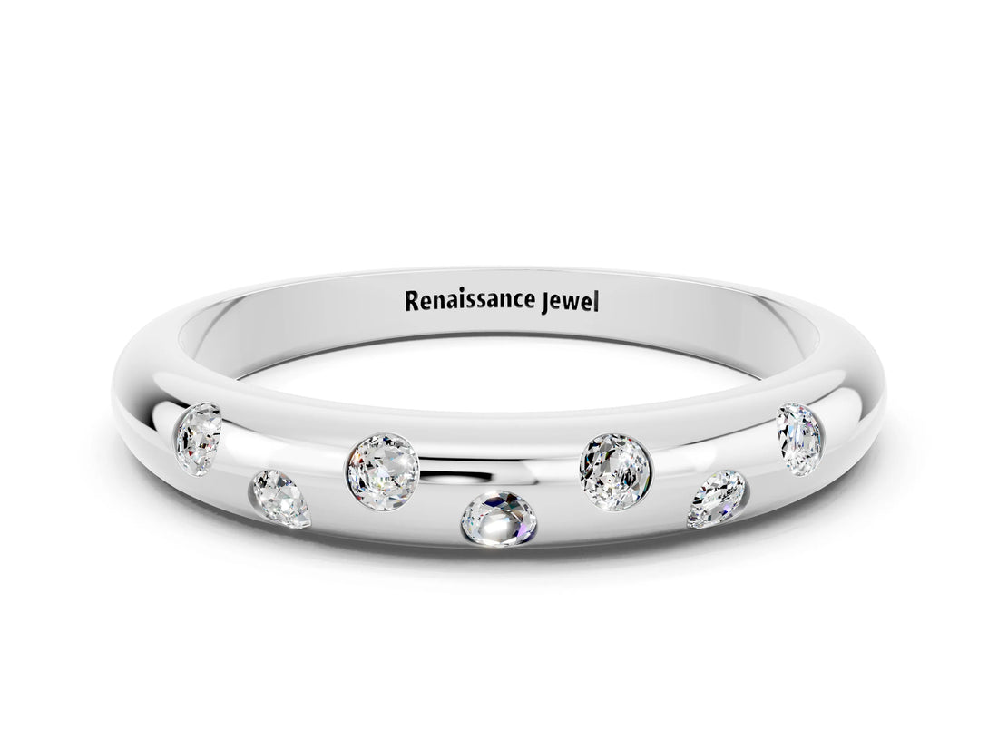 White gold Round Moissanite Flush-Set Comfort Fit Band_6