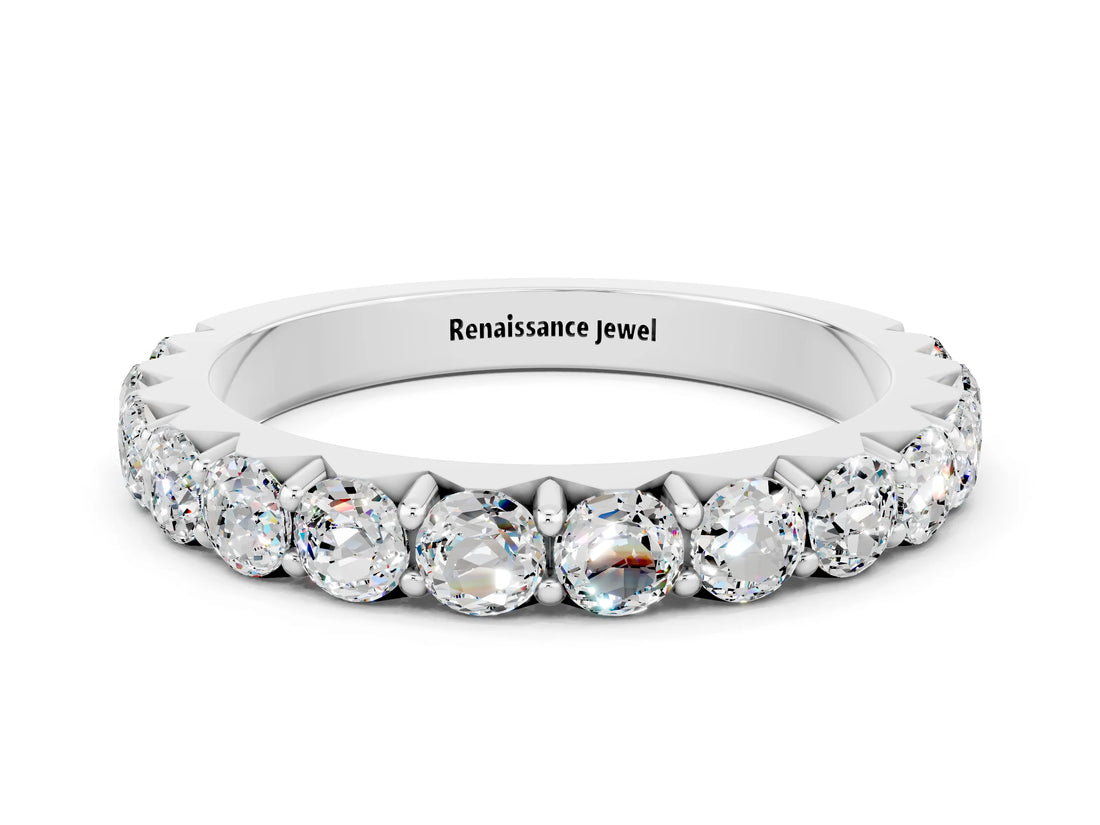 White gold Round Moissanite Half Eternity Band with Classic Prong Setting_6