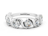 White gold Round Moissanite Half Eternity Band with Wave Prong Setting_6