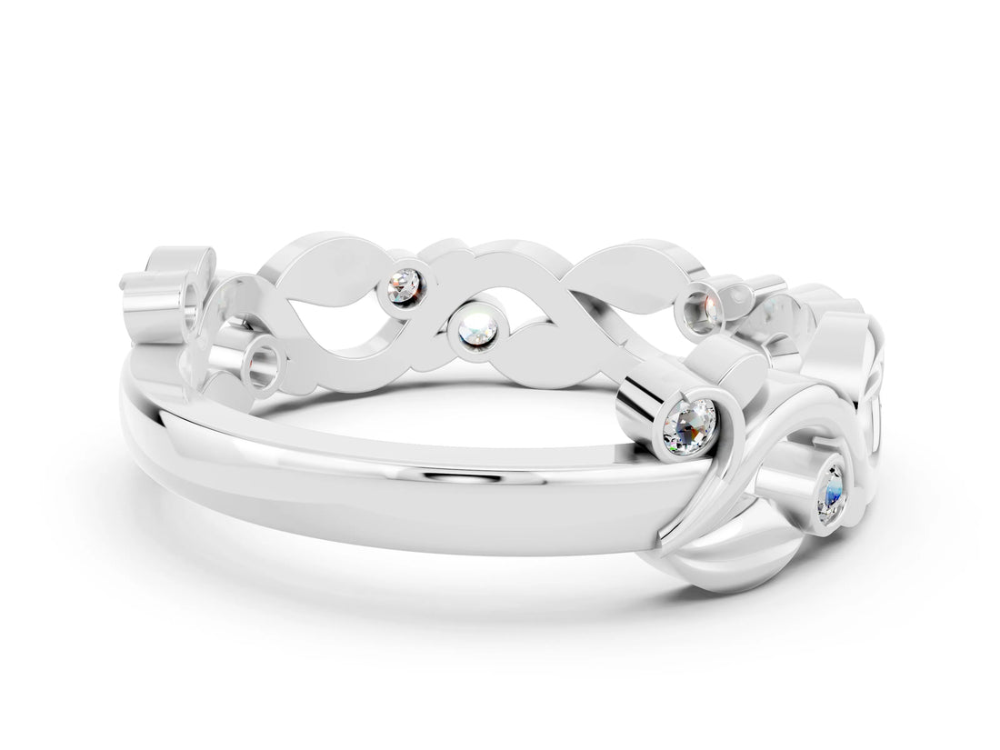 White gold Round Moissanite Leaf Eternity Band with Bezel Setting_42