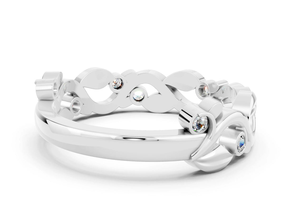 White gold Round Moissanite Leaf Eternity Band with Bezel Setting_43
