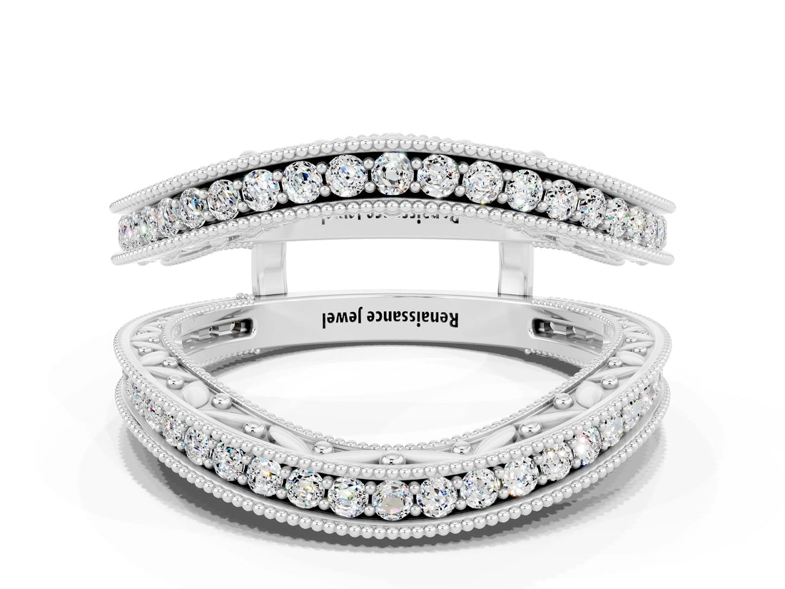 White gold Round Moissanite Milgrain Eternity Band with Channel Setting_18