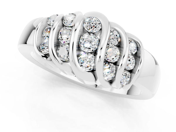 Platinum Round Moissanite Multi-Row Crossover Band