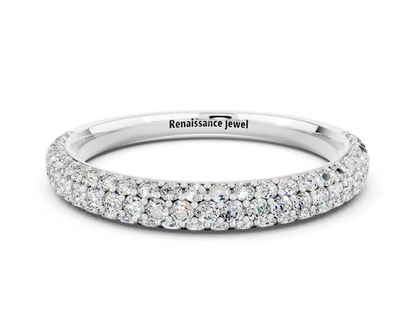 Platinum Round Moissanite Pavé Eternity Band with Shared Prong Setting