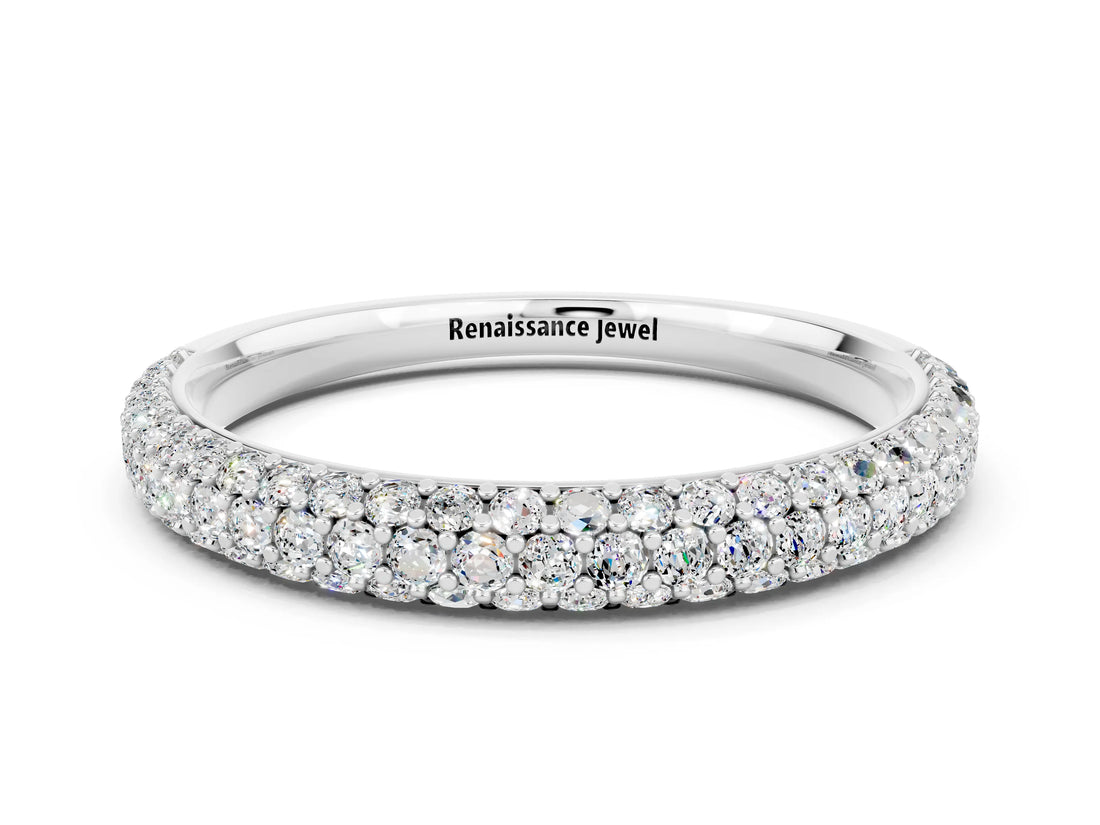 White gold Round Moissanite Pavé Eternity Band with Shared Prong Setting_6