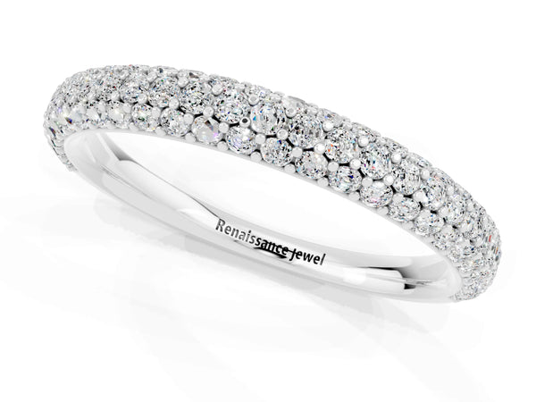 White gold Round Moissanite Pavé Eternity Band with Shared Prong Setting