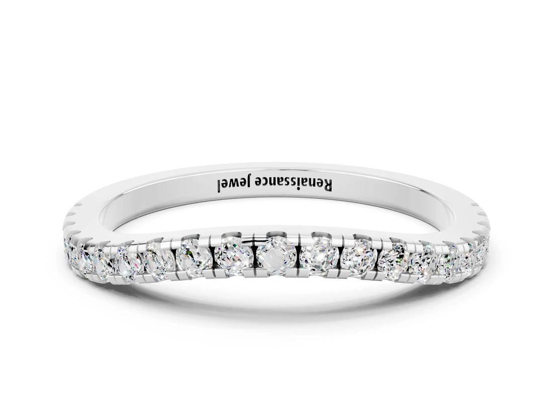 White gold Round Moissanite Pavé Half Eternity Band with Shared Prong Setting_6