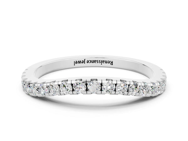 Silver Round Moissanite Pavé Half Eternity Band with Shared Prong Setting