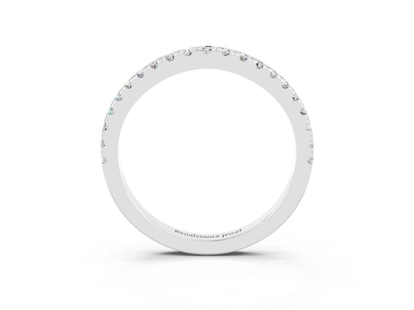 Platinum Round Moissanite Pavé Half Eternity Band with Shared Prong Setting