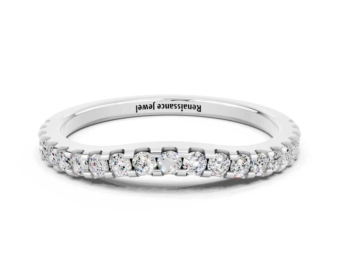 White gold Round Moissanite Pavé Set Curved Wedding Band_10