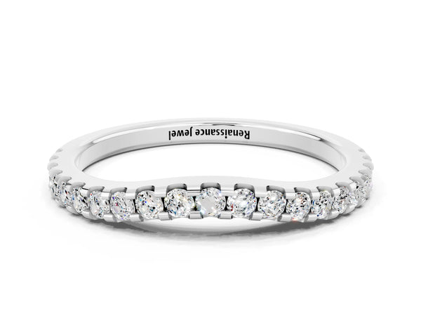 Sterling Silver Round Moissanite Slim Pave Curved Half Eternity Wedding Band