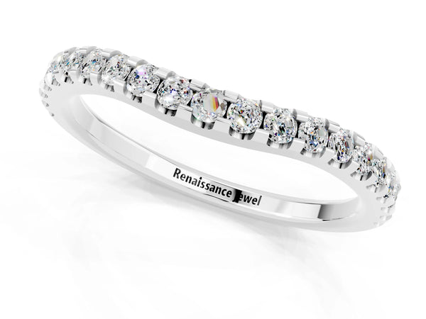 White Gold Round Moissanite Slim Pave Curved Half Eternity Wedding Band