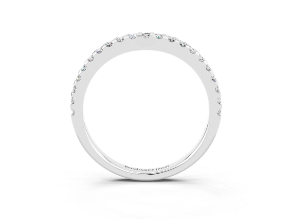 Platinum Round Moissanite Slim Pave Curved Half Eternity Wedding Band