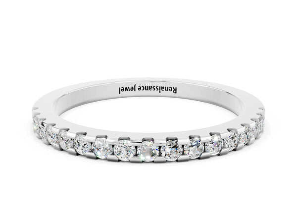 Platinum Round Moissanite Micro Prong Pave Half Eternity Wedding Band