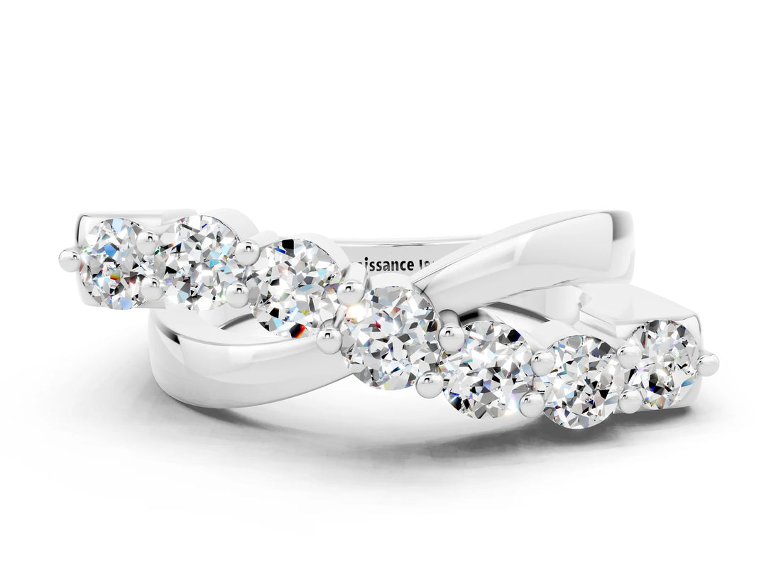 White gold Round Moissanite Prong-Set Crossover Band_6