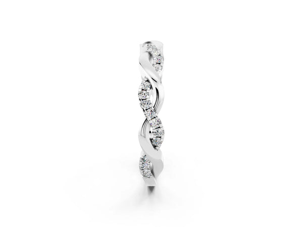 White gold Round Moissanite Twist Eternity Band with Pavé Setting