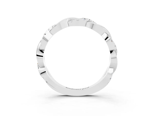 White gold Round Moissanite Twist Eternity Band with Pavé Setting