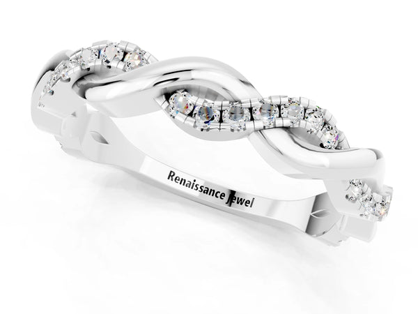 Platinum Round Moissanite Twist Eternity Band with Pavé Setting