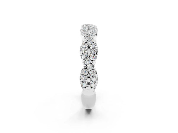 White gold Round Moissanite Twisted Eternity Band with Pavé and Shared Prong Setting