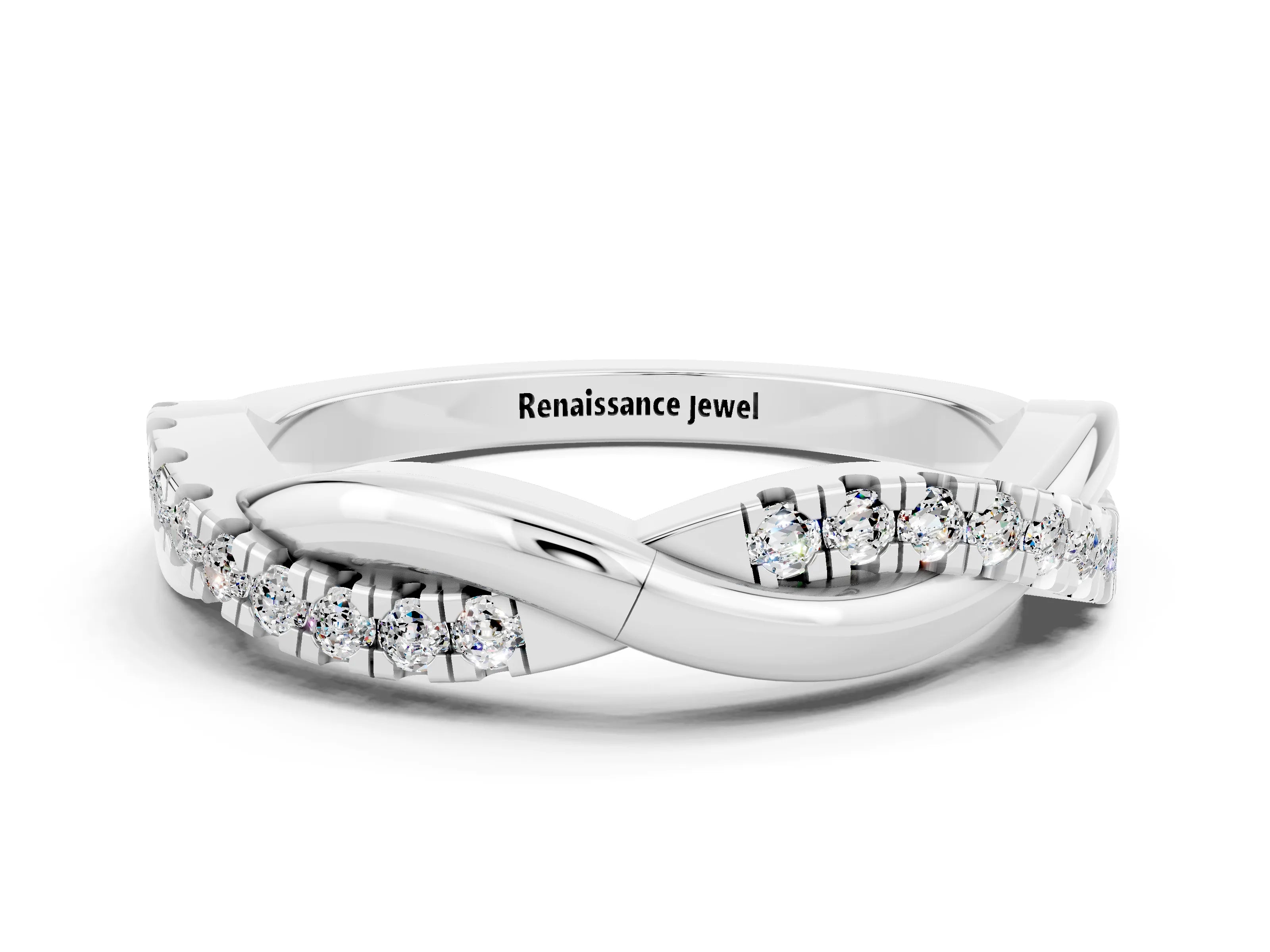 White gold Round Moissanite Twisted Infinity Band with Prong Setting_6
