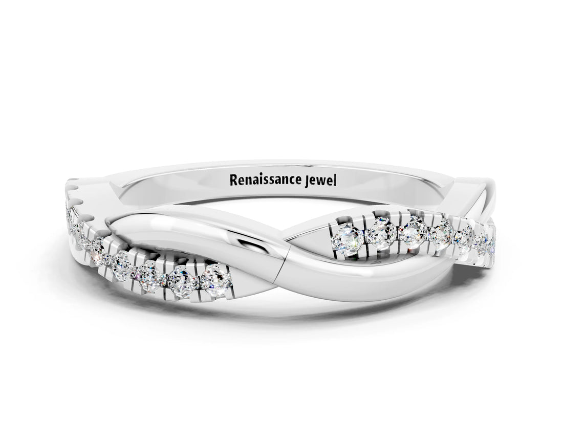 White gold Round Moissanite Twisted Infinity Band with Prong Setting_6