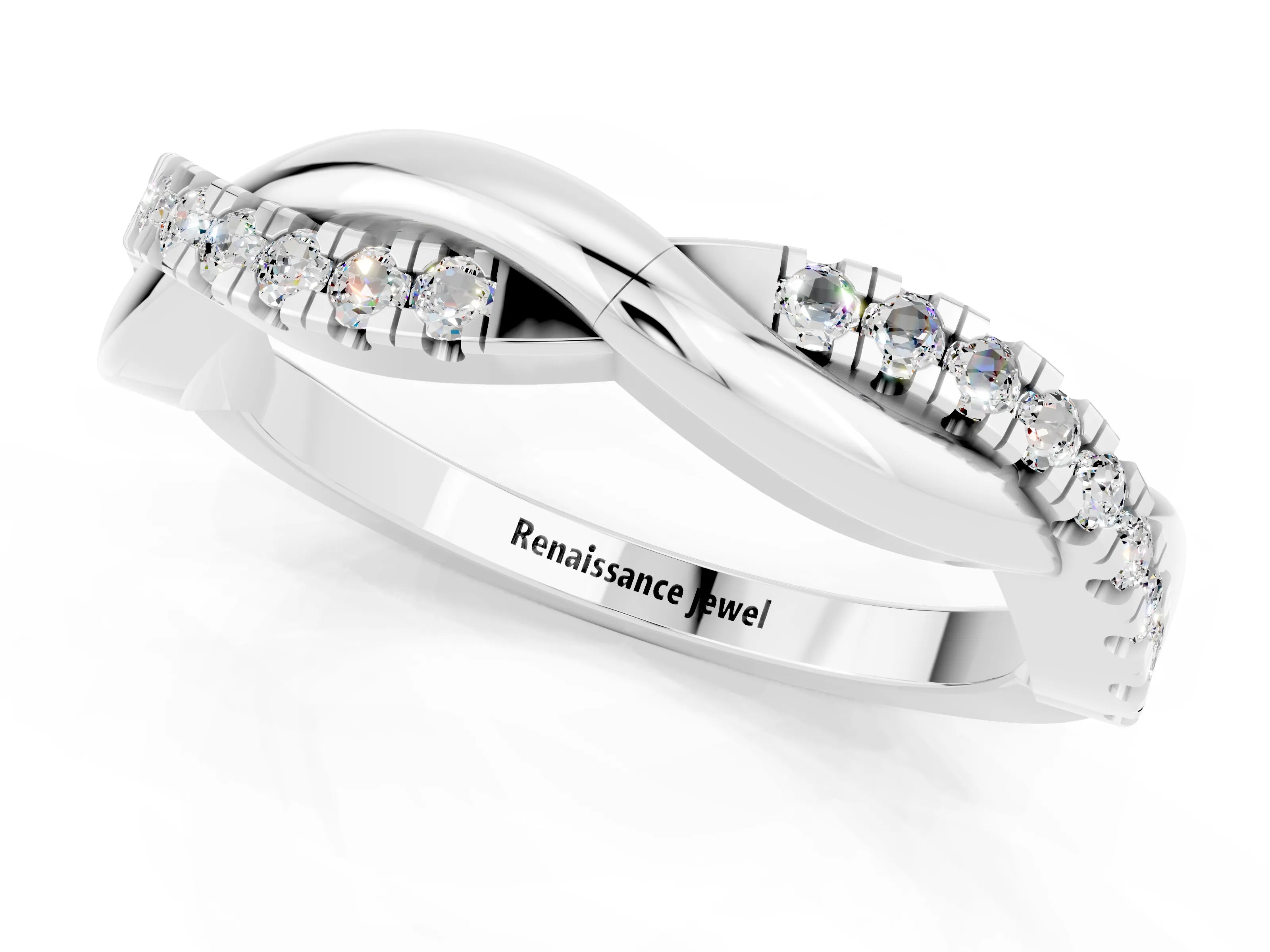 White gold Round Moissanite Twisted Infinity Band with Prong Setting_7
