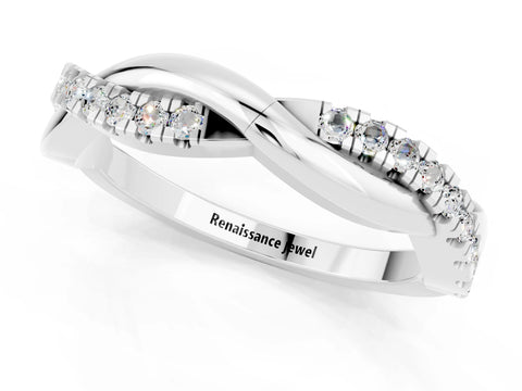 White gold Round Moissanite Twisted Infinity Band with Prong Setting_7