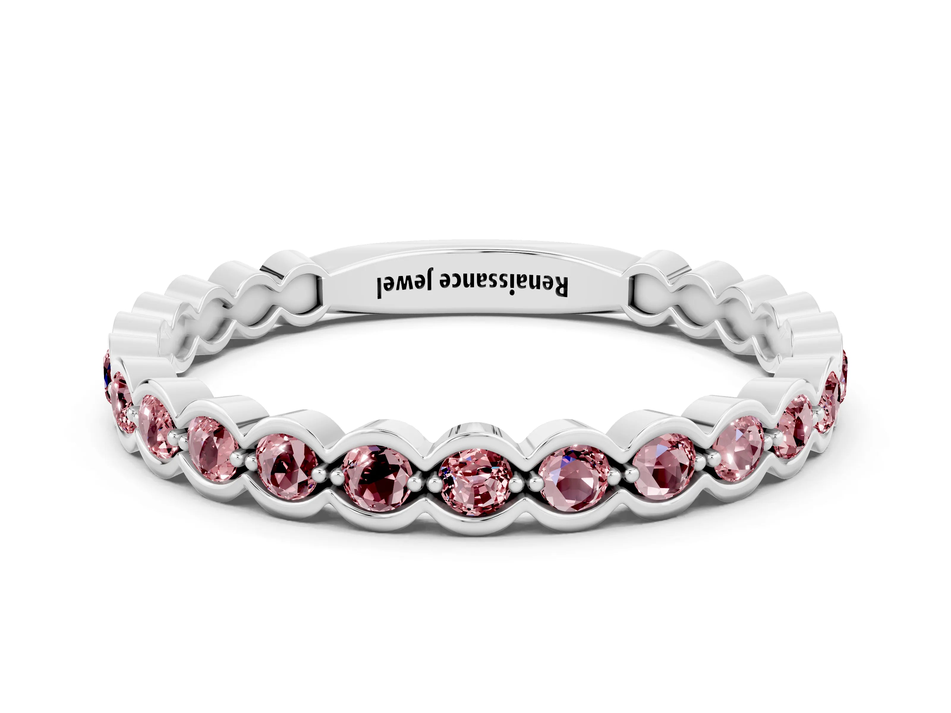 White gold Round Morganite Bezel Set Eternity Band_18