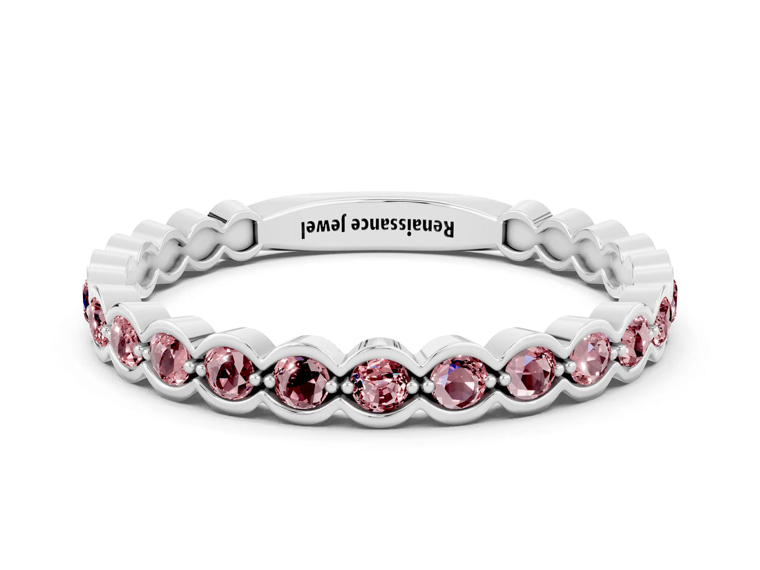 White gold Round Morganite Bezel Set Eternity Band_18