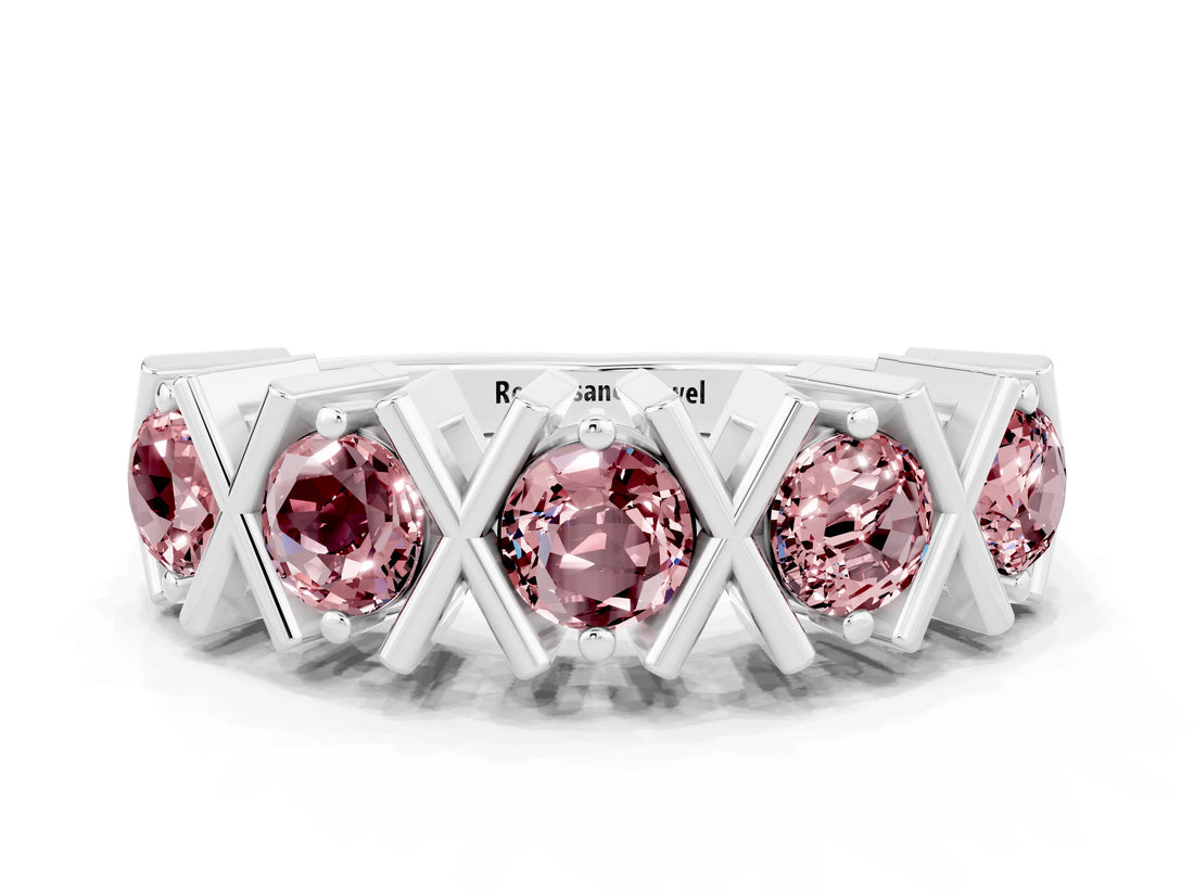 White gold Round Morganite Channel Set Band with X-Prong Detail_6