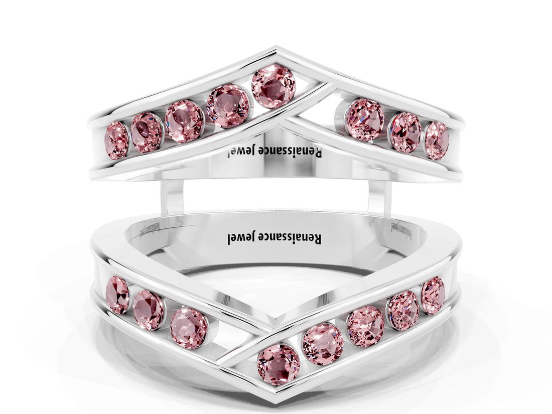 White gold Round Morganite Channel-Set Chevron Band_6