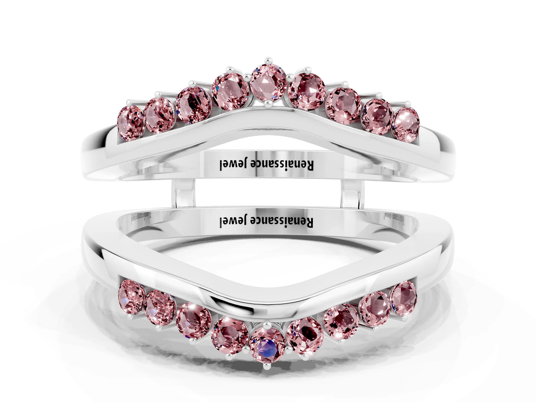 White gold Round Morganite Chevron Contour Band with Prong Setting_6