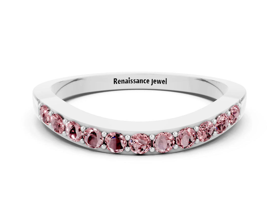 White gold Round Morganite Curved Wedding Band with Channel Setting_6