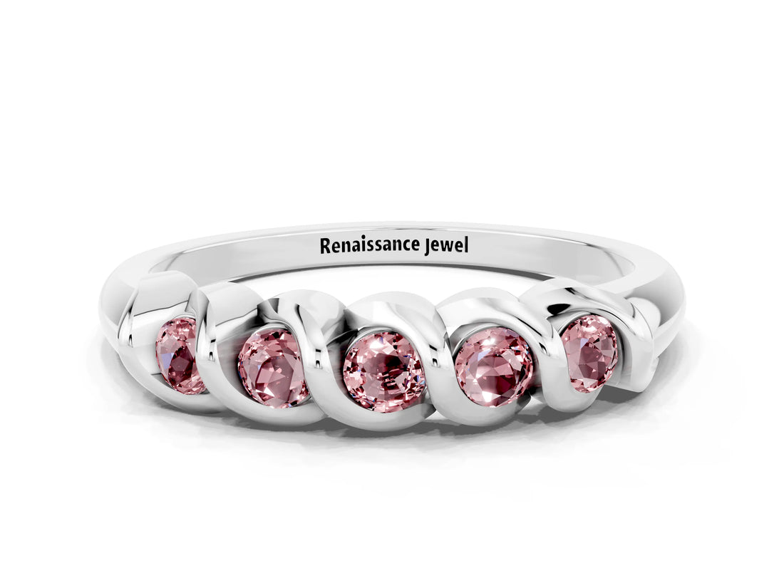 White gold Round Morganite Eternity Band with Twist Prong Setting_18