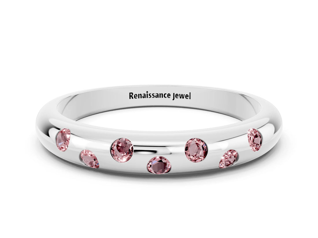 White gold Round Morganite Flush-Set Comfort Fit Band_6