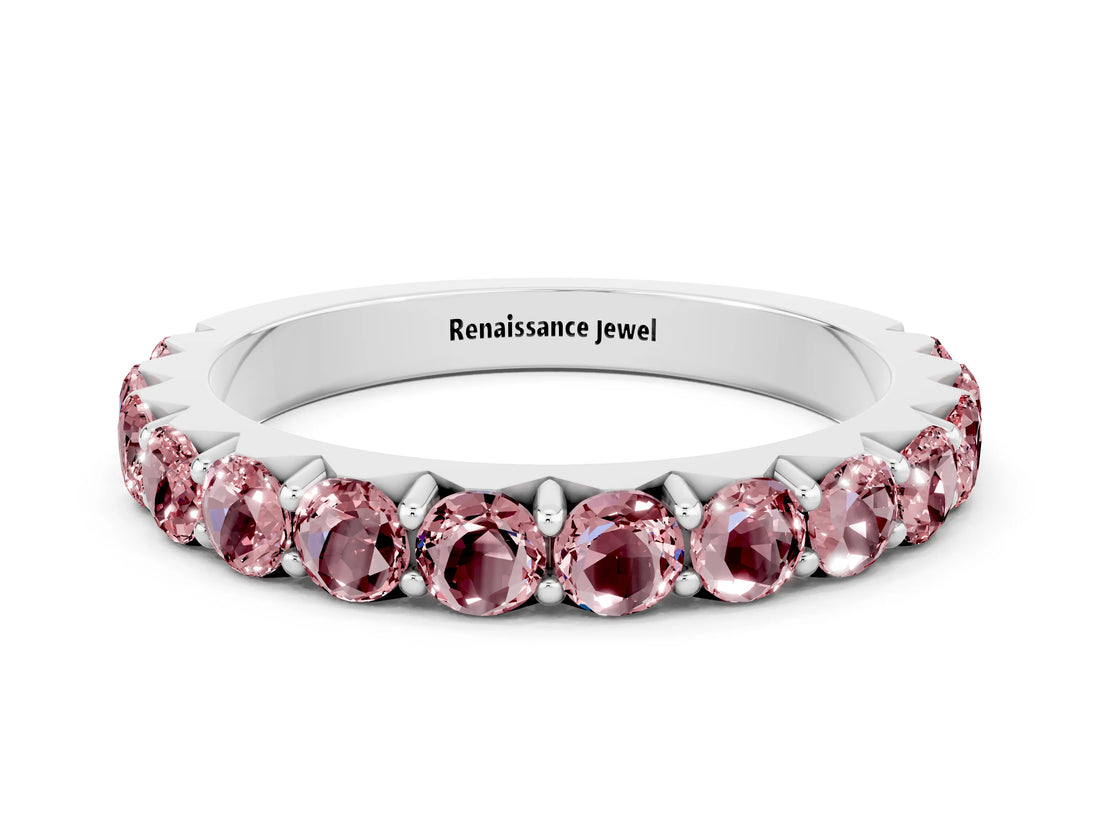 White gold Round Morganite Half Eternity Band with Classic Prong Setting_6