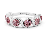 White gold Round Morganite Half Eternity Band with Wave Prong Setting_6