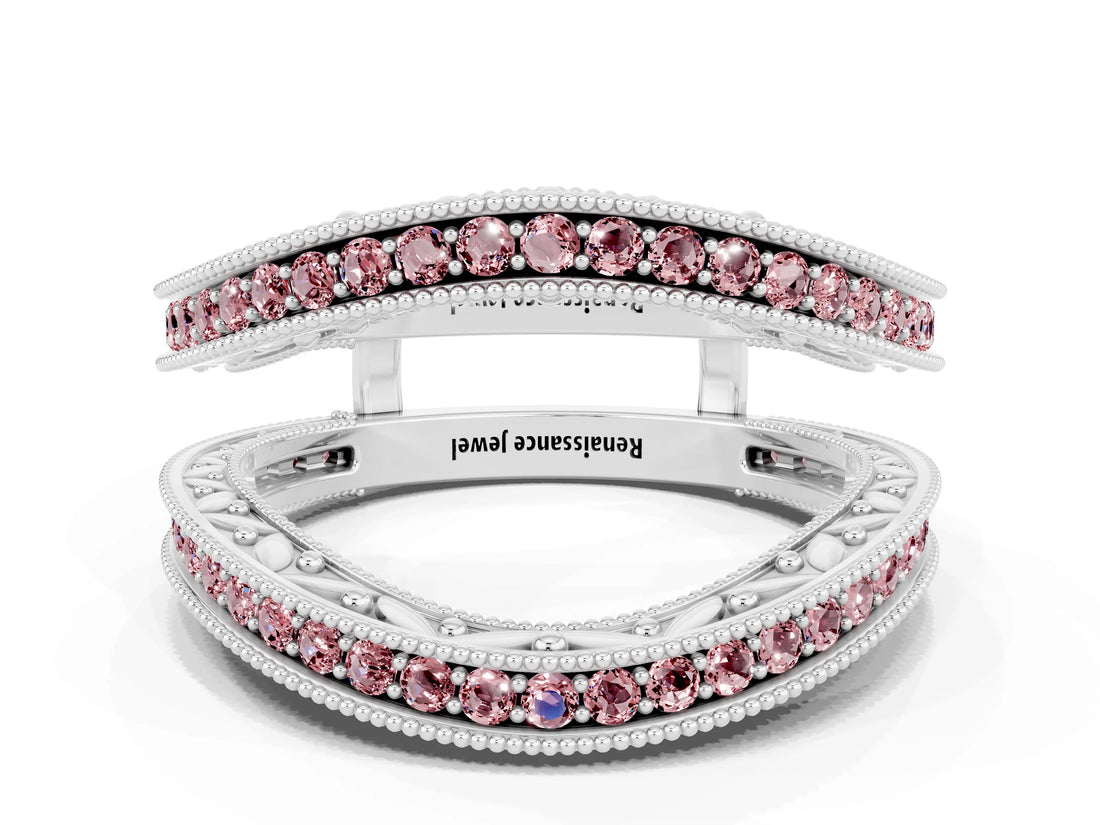 White gold Round Morganite Milgrain Eternity Band with Channel Setting_18
