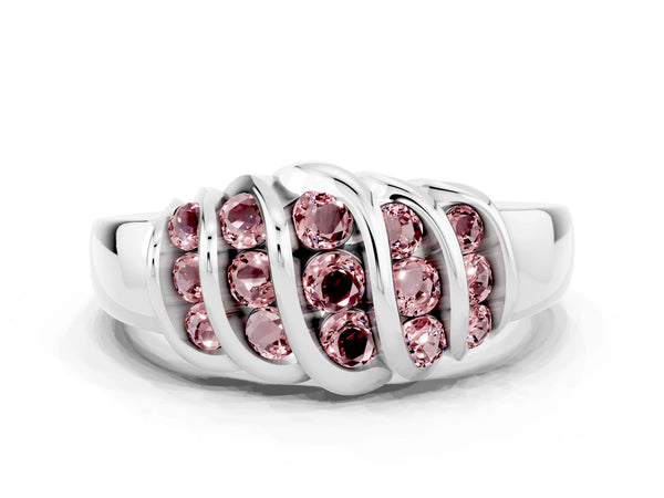 White gold Round Morganite Multi-Row Crossover Band
