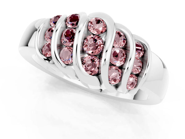 Silver Round Morganite Multi-Row Crossover Band