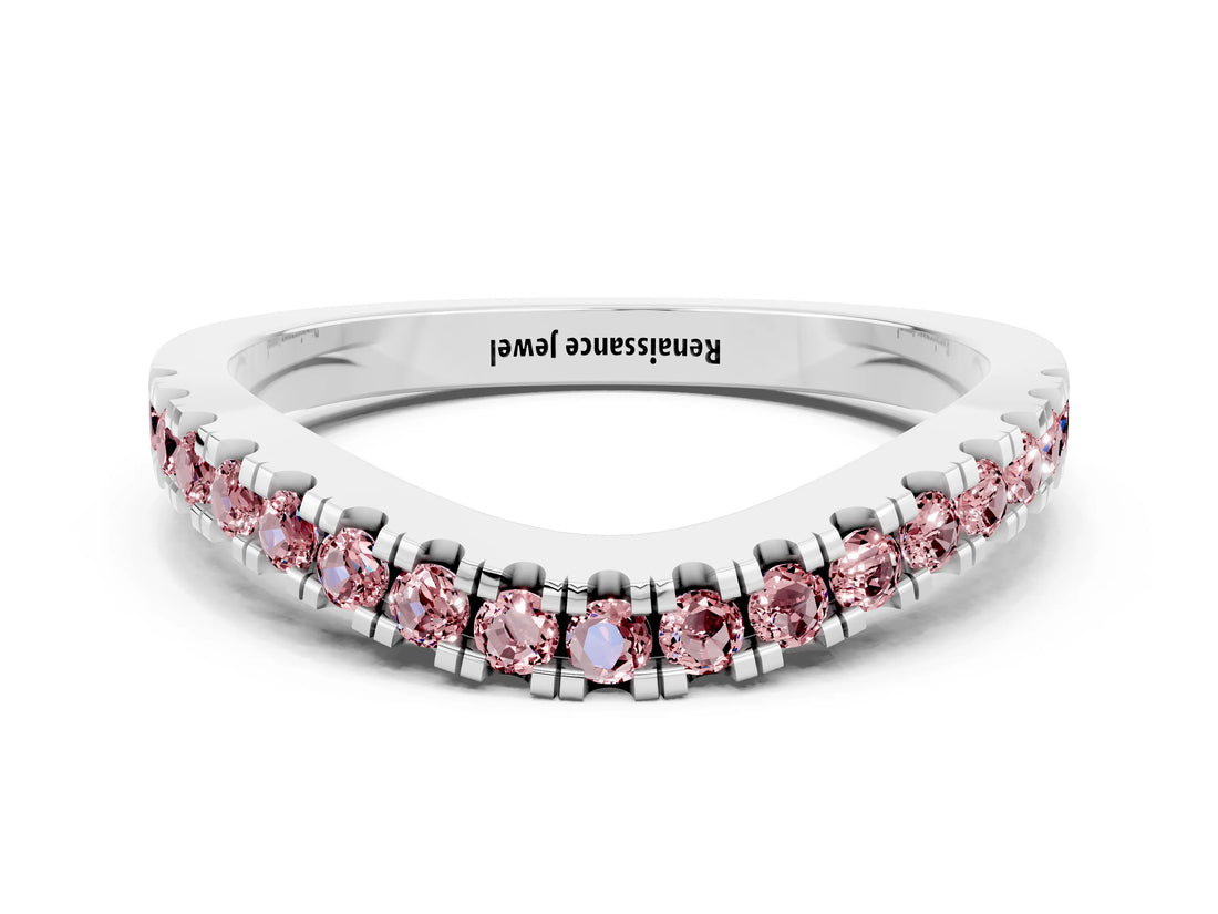 White gold Round Morganite Pavé Curved Band with Shared Prong Setting_6
